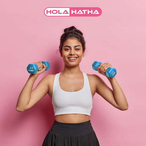 HolaHatha Neoprene Dumbbell Weight Set with Rack, 2, 3, 5, 8, and 10 Pound for Home Exercises