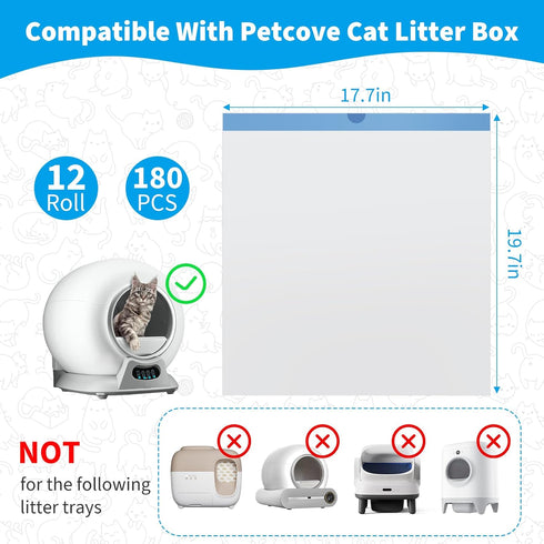 180 Count Cat Litter Box Liners Compatible with Petcove & Ducksky Automatic Self-Cleaning Cat Litter Box Bags
