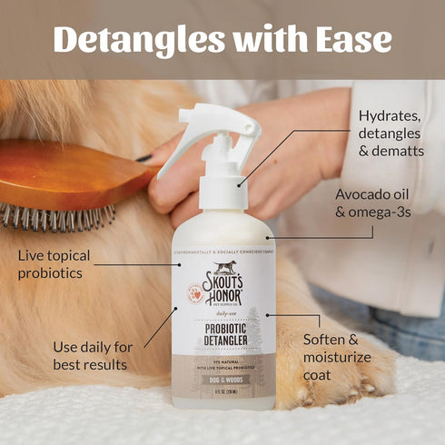 97% 8oz, Skout's Honor Probiotic Pet Detangler Spray - Hydrating & Conditioning with Avocado Oil, Natural, Paraben