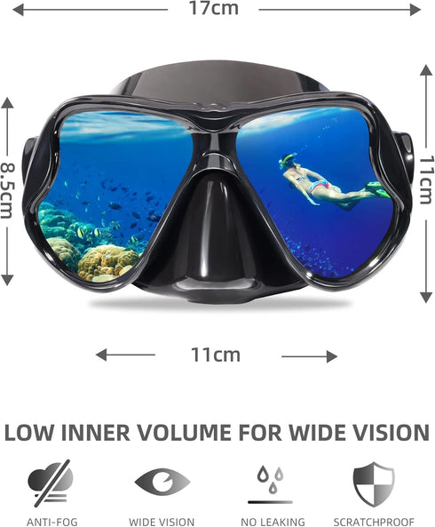 Keary Swimming Goggles, Snorkel Diving Mask for Adult Men Women Youth, Anti-Fog 180° Clear View Swim Goggles with Nose