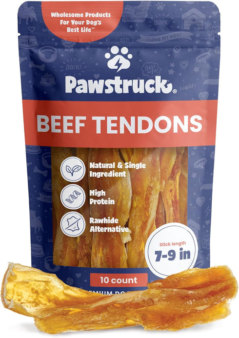 Pawstruck Natural 7-9" Beef Tendon Chew Sticks for Dogs - Premium Rawhide-Free, 10 Count
