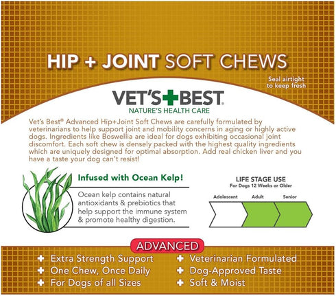 Vet's Best Hip & Joint Soft Chew Dog Supplements - Glucosamine & Chondroitin for Joint Health - 30 Day Supply