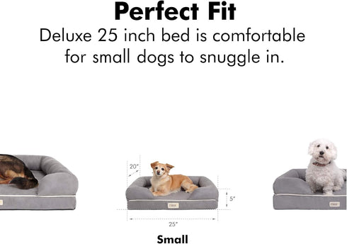 Friends Forever Small Dog Bed, Orthopedic Memory Foam Couch Bed with Washable Cover - Khaki Beige