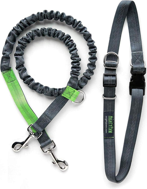 Mighty Paw Hands Free Dog Leash | Bungee Waist Leash for Dog Walking, Pet Waist Belt (36" - 48") - Gray, Up to 150 lbs