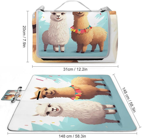 LZQPOEAS (58.3" 58.3"), Llama Alpaca Picnic Blanket Outdoor, Square Foldable Lightweight Waterproof Beach Mat X