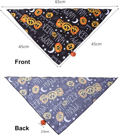 2 Pack Halloween Dog Bandanas with Bell, Pumpkin Ghost Themed Triangle Bibs for Cats and Dogs, Washable Cotton