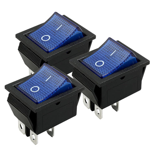 Unlorspy 3Pcs KCD4 4 2 (Blue,16A 250V 20A 125V) Rocker Switch DPST Pins Position (ON Off) Boat Toggle Switch with Blue