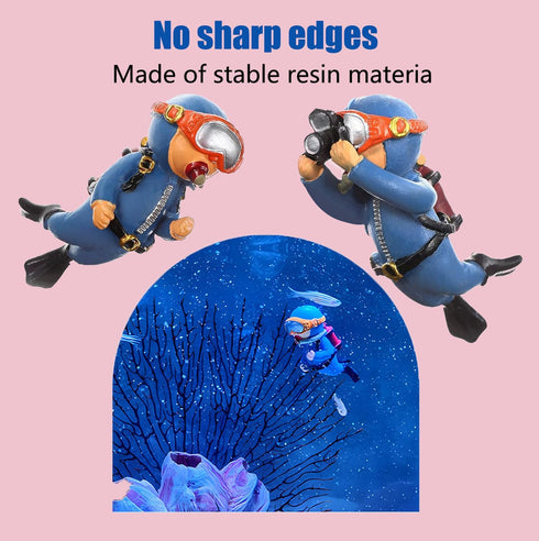 2-Pack Fish Tank Decorations, Cute Little Diver Ornaments with Float Ball for All Kinds of Fish