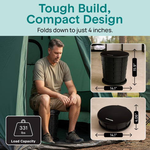 350 lbs SereneLife Portable Camping Toilet Foldable Travel Potty with Adjustable Height, Up to Capacity, Lid, Non-Slip