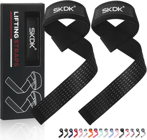 SKDK Cotton Hard Pull Wrist Lifting Straps with Neoprene Cushioned Padded Grips for Weightlifting, Bodybuilding