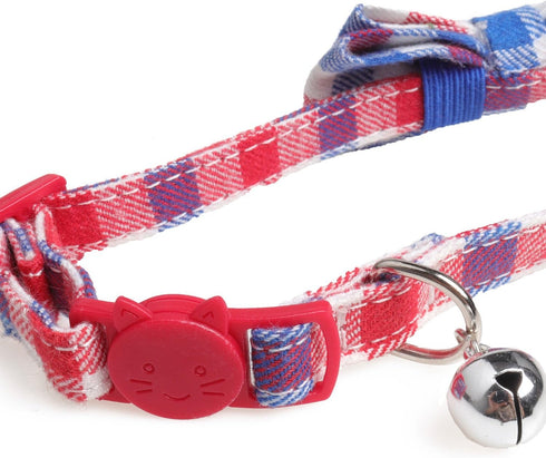 KUDES 2 Pack Cat Collar Breakaway - Adjustable Bow Tie and Bell for Kitty and Puppies, 7.8-10.5 Inch