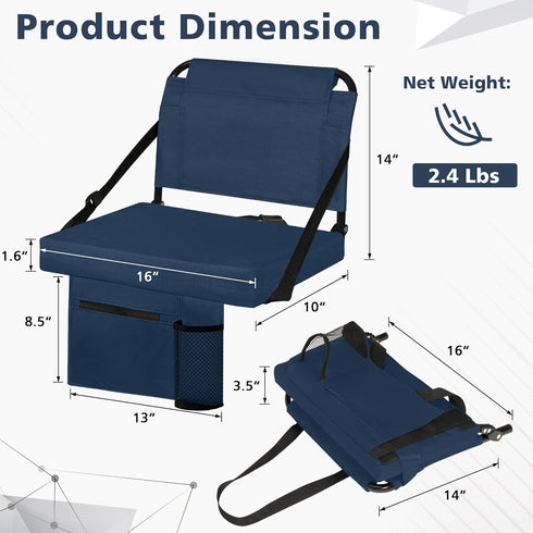 Stadium Seats for Bleachers with Back Support Bleacher Seat Soft Cushion Light Weight Includes Shoulder Strap & Cup