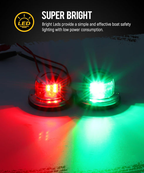 2Pcs Sailboat IP67 12V Partsam Marine Boat LED Bow Navigation Lights, Red Green Deck Port Side Starboard Sailing Signal