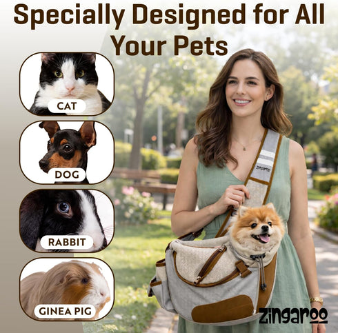 Zingaroo 10lbs Set Hands-Free Sling Pet Carrier for Cats and Small Dogs up to Travel Includes Foldable Water Bowl & ID