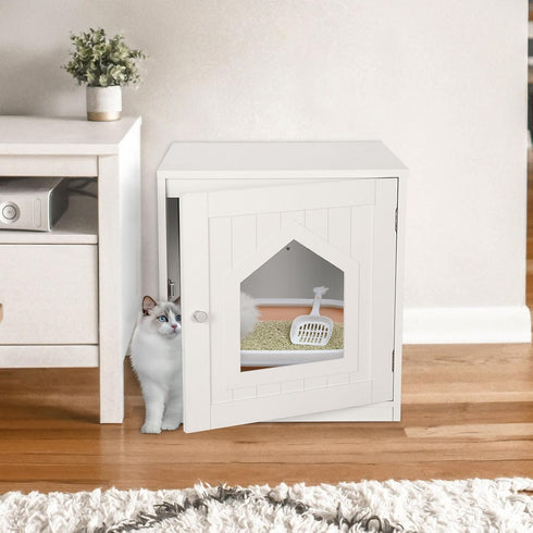 ZENY White Cat House & Litter Box Enclosure with Ventilation