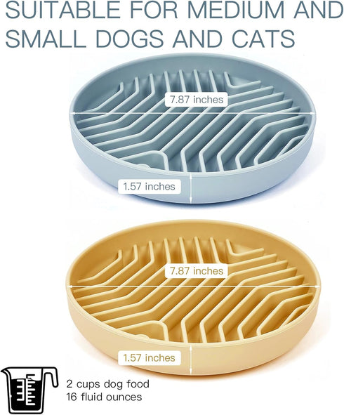 Slow Feeder Dog Bowls 2PCS, Puzzle Silicone Feeding Bowls with Suction Cups, Anti-Choking Design for Medium Small Dogs