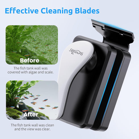SEAOURA Magnetic Aquarium Cleaner, Dual-Sided Algae Scraper, Floating Anti-Scratch Magnetic Glass Brush for Freshwater