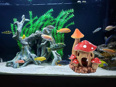 Aquarium Mushroom House, Fish Tank Cave Ornament for Pleco Caves and Fairy Garden Decorations