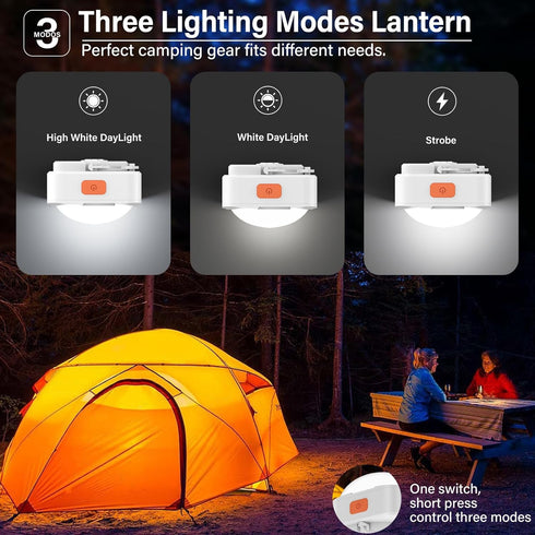 FLY2SKY 2 Pcs White Portable Camping Light, Rechargeable LED Tent Lights, Survival Gear for Hiking, Fishing