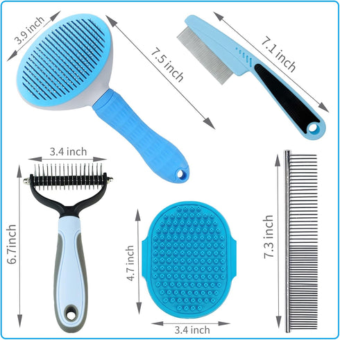 5PCS Set Dog Brush Grooming Kit - Dog Brush for Shedding,Puppy Brush and Flea Comb for Dogs, Slicker Brush Comb and Dog