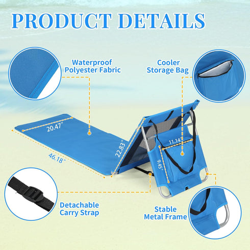 Ynredee Backpack Beach Chairs,Beach Mat Lounge Chair for Adults,Portable Lightweight Lounge Mat with Back,Adjustable