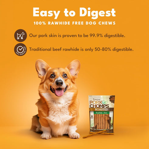 5 Inch 20 Count Pork Chomps Roasted Pork Skin Dog Chews, Mini Twists, - Long-Lasting Treats for Dogs - High Protein