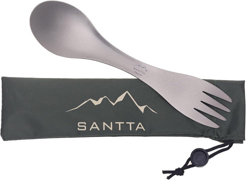 Titanium Spork - Ultra Light 2-in-1 Fork and Spoon Combo Camp Utensil with Carry Bag for Camping, Hiking, Backpacking,