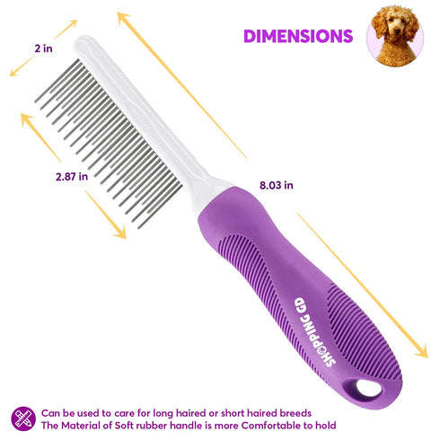 Detangling Pet Comb for Dogs & Cats, Grooming Tool with Long & Short Stainless Steel Teeth for Tangles.