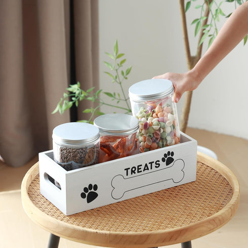 3 Dog Treat Container Cat Food Organizer with Jar Pet Snack Container Decorative Pet Food Containers Farmhouse Decor