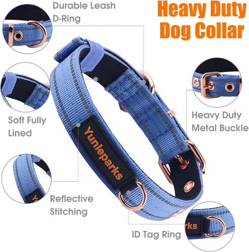 Neoprene Padded Dog Collar, Heavy Duty Nylon for Small Medium Large Dogs, Adjustable Reflective with Metal Buckle