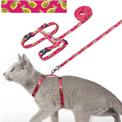 azuza Cat Harness and Leash Set - Escape Proof Adjustable Vest for Walking, Pineapple Design for Small to Large Cats