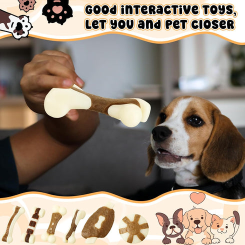 6 Pieces Dog Chew Toys for Aggressive Chewers, Real Beef Flavor, Durable Nylon, Small Breed Puppies