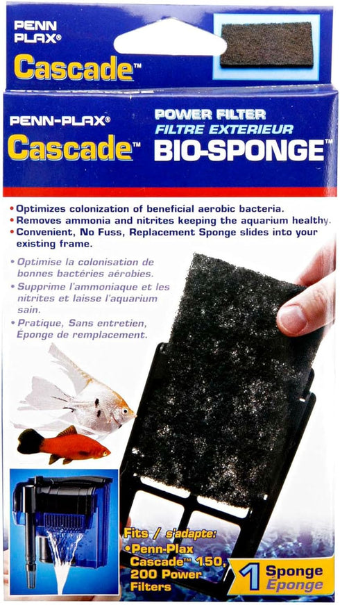 Penn-Plax Cascade 150 or 200 GPH Hang On Filter Aquarium Bio Sponge Replacement; 1 Pack; Cut to fit Cascade 150 or 200