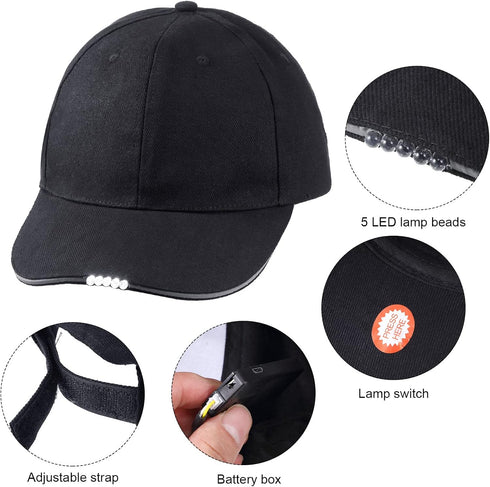 Syhood 2 Pieces LED Baseball Caps with Light - Flashlight Hats for Men, Hands-Free, Battery Powered for Fishing Jogging