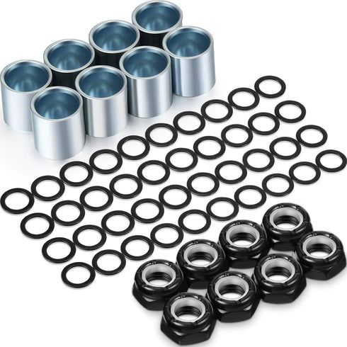 Hotop 56 Pcs Skateboard Truck Hardware Kit, Includes 8 Spacers, 8 Axle Nuts, 40 Speed Rings for Skateboard and Longboard