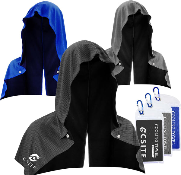 CSITE 3 Pack Cooling Hoodie Towels, Instant Cooling Towels for Neck and