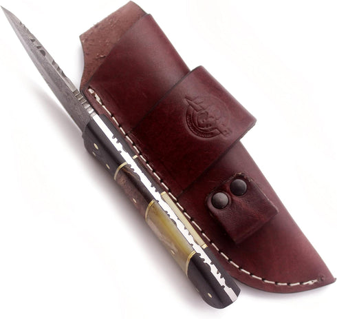 Handmade Damascus Steel Knife – Fixed Blade Dagger for Hunting, Survival, Camping – Full Tang Bone Handle with Sheath