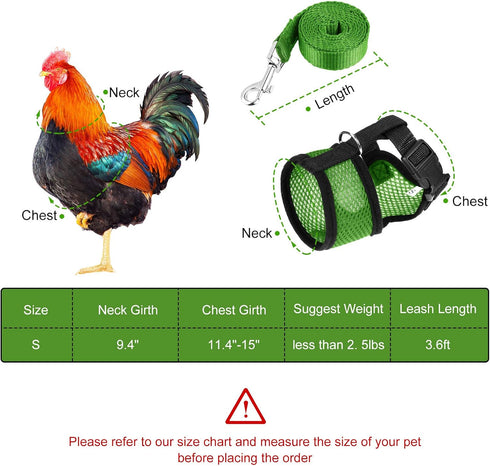 BOAO 3 Pieces Adjustable Chicken Harness and Leash Set, Spring Summer Breathable Comfortable Elastic Hen Vest (Black,