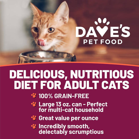 Dave's Pet Food Grain Free Wet Canned Cat Food (Pate, Gobblicious Gourmet), 13 oz Cans (Case of 12), Made in USA with
