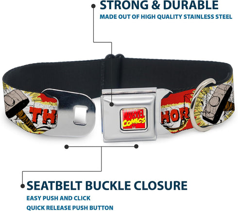 Buckle-Down Dog Collar Seatbelt Buckle, Thor Hammer Red Yellow White, 18 to 32 Inches, 1.5 Inch Wide