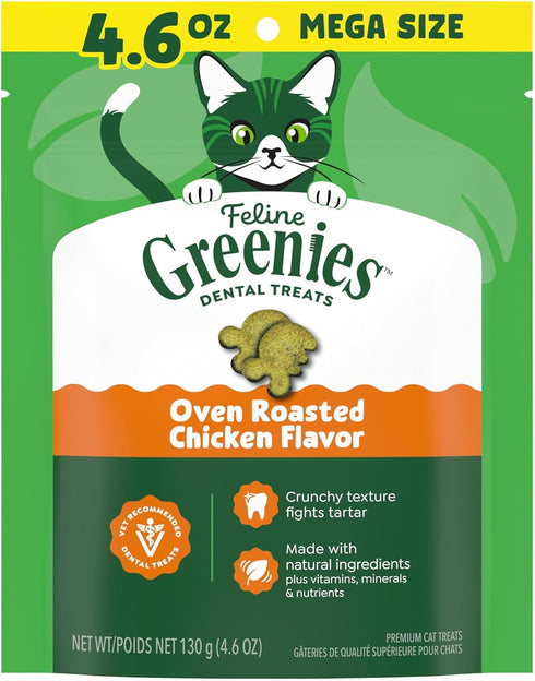 Greenies Cat Treats, Feline Veterinarian-Recommended Adult Natural Dental Cat Treats, Oven Roasted