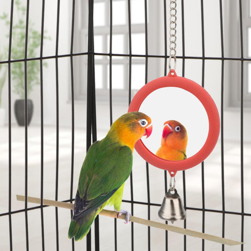Hypeety Pet Bird Mirror with Bell Interactive Parrot Toy for Cockatiel Parakeets Canaries