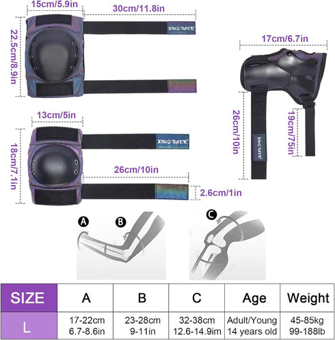 Skating Protective Gear Adult, Knee Pads for Youth/Women/Men, Skate Pads with Elbow Pads and Wrist Guards