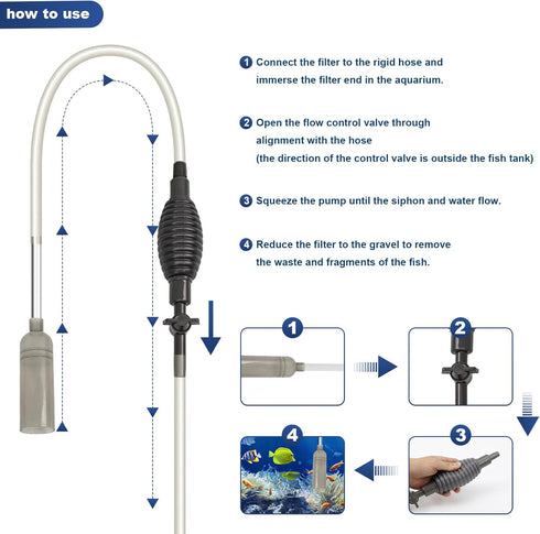 Essential Fish Tank Cleaning Tools, 8.5' Vacuum, Gravel Vacuum, and Siphon Pump for Spotless Aquarium