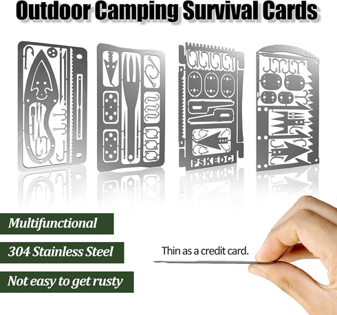 Survival Card Multitool Camping Kit with Fishing Line Gear, Multipurpose Credit Card Wallet Portable Survival Tool with Felt Bag for Outdoor Fishing Hiking Hunting, 9PCS