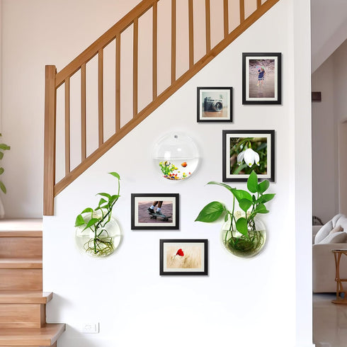 2PCS Wall Hanging Plant Terrarium, Wall Mounted Fish Bowl Tank, Acrylic Globe Flower Vase Planter