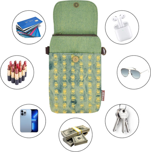 WITERY Handmade Small Canvas Cell Phone Purse - Cute Cross Body Wallet with Adjustable Shoulder Strap