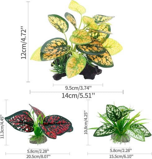 Reptile Artificial Plants, Terrarium Plants Decorations Supplies, Aquarium Fish Tank Plant, Amphibian Habitat Hideout Tank Accessories(M Set-4pcs/C) by Moonorange