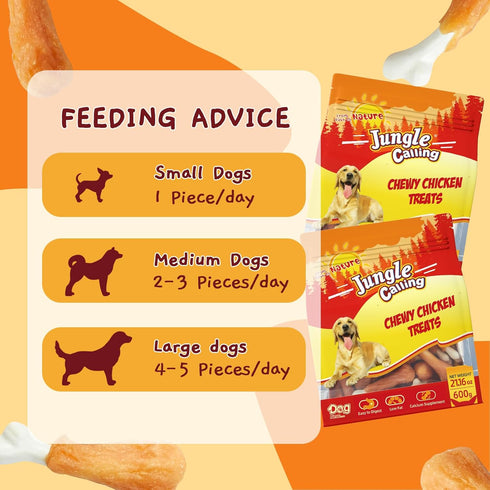 21.2 oz Jungle Calling Chewy Chicken Dog Treats Real Chicken Calcium Bone, Rawhide Free, Teeth Clean & Breath Fresh Dog