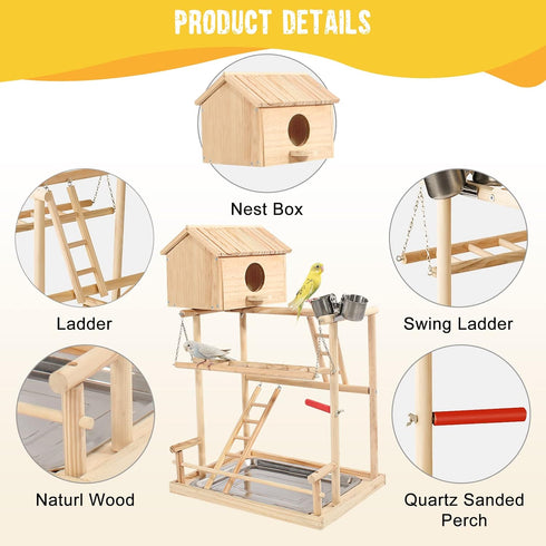 3 HiCaptain Large Bird Playground, Layers Cockatiel Playground, Pet Parrot Playstand Gym Wooden Playpen Birds Play